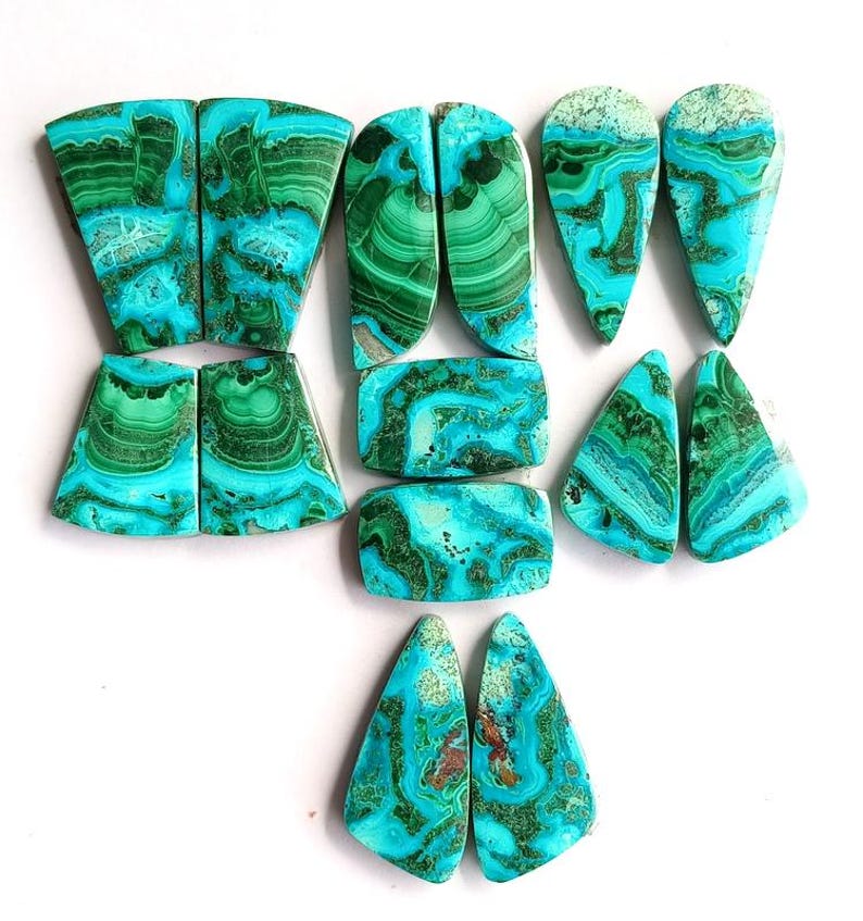 Matching chrysocolla malachite cabochon pairs for jewelry making