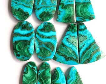Natural Chrysocolla Malachite Cabochon Pair Lot | Semi Precious Gemstone | Jewelry Supply Stone | 135.20Cts | S625