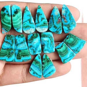 Chrysocolla Malachite cabochon pair lot natural polished gemstones