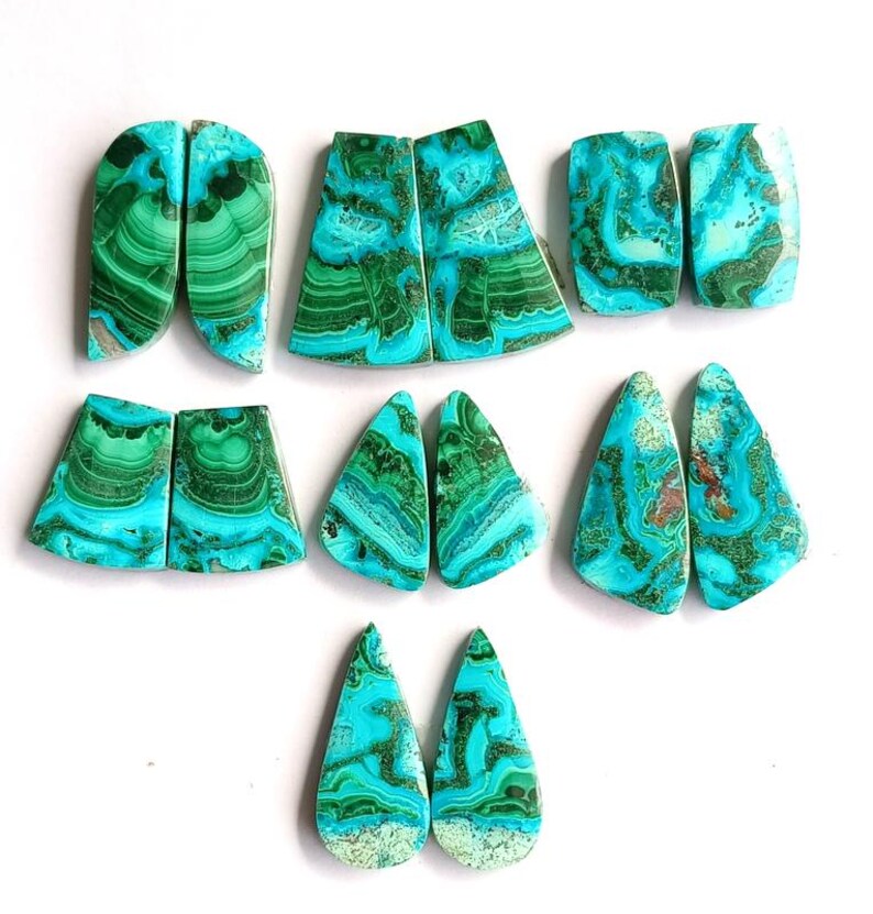 Chrysocolla malachite cabochon pair angled image