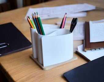 Modern White Curved Desk Organizer | Minimalist Office Storage