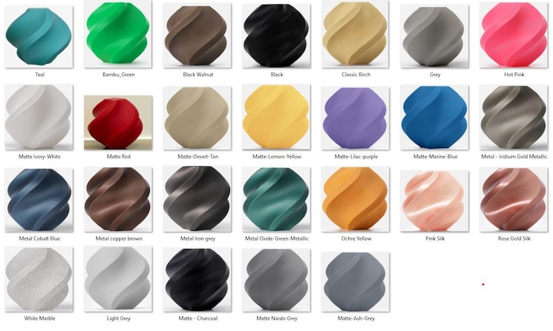 Puede incluir: Una colecci&oacute;n de 25 objetos decorativos abstractos y arremolinados en varios colores, incluyendo el verde azulado, el verde, el negro, el amarillo, el gris y el rosa. Cada objeto tiene un nombre de color &uacute;nico que se muestra debajo, como "Teal" y "Hot Pink".
