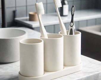 Minimalistischer Zahnbürstenhalter & Tablett im Set - Aufbewahrung für die Badezimmertheke