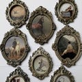 Vintage wall art set featuring horse paintings, miniature equestrian illustrations, dark academia, rustic Gothic English cottage, Ralph Lauren product logo