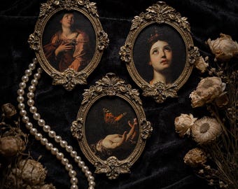 Lot de Cadres Gothique Baroques Portraits de Saintes Papillon Monarque Décoration Dark Academia Caravage peinture huile mur vintage