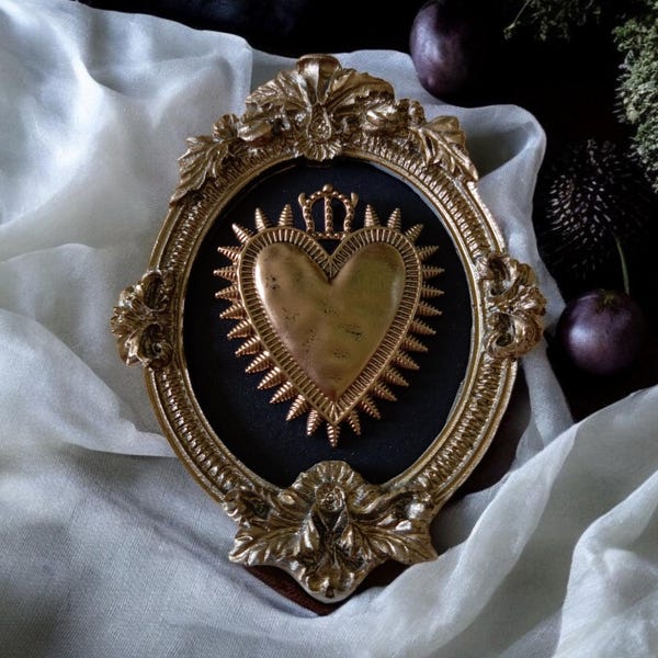 Gothic Bohemian wall art, ex-voto, sacred heart, baroque, Victorian, personalized, boho, cabinet of curiosities, rosary, Gothic taxidermy