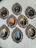 Gothic wall decoration set ex-voto Mini frames Victorian black cats moon cabinet of curiosities magic witchcraft witch halloween product logo