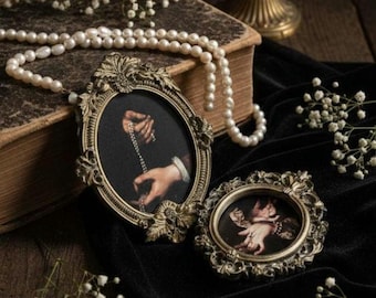 Lot de Cadres Gothique Baroques Portraits de Saints ex voto prière perle Décoration Dark Academia Caravage peinture huile mur vintage