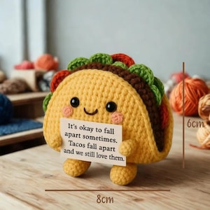 Emotionale Unterstützung Taco Plüsch, häkeln Lebensmittel Plushie, handgemachte Taco Amigurumi, niedliches Support Geschenk, Angst Relief Spielzeug, lustiges handgemachtes Geschenk