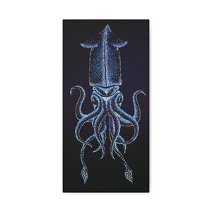 Ocean-Inspired Wall Art Canvas Print, Nautical Decor, Squid Artwork, Underwater Theme, Sea Creature Decor