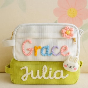 Personalized Name Corduroy Pouch – Custom Large Capacity Pencil Case, Back to School Gift for Kids, Girls & Boys Girls, Birthday Gift Idea