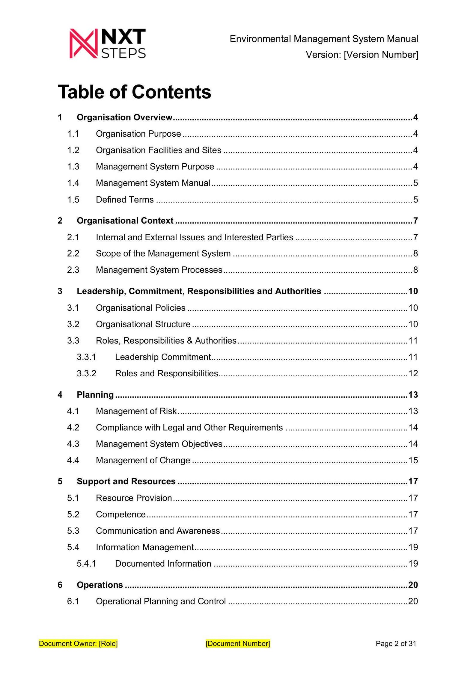 ISO 14001 Environmental Management System Manual Template and Guideline ...