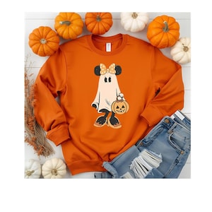 Disney Halloween Sweatshirt – Minnie Mouse Ghost Shirt – Cute Pumpkin Trick or Treat Tee – Cozy Disney Fall Pullover