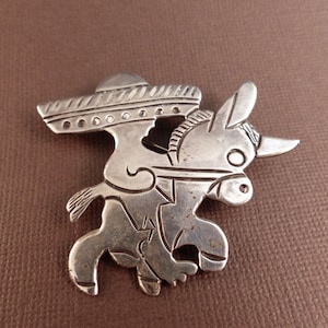 Vintage Silver Mexico Brooch Man Riding Burro