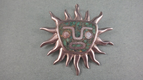 Vintage Sterling Miguel Melendez Stone Sun Face P… - image 1