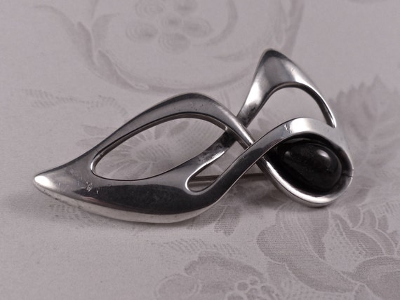 Vintage RIC Taxco Sheen Obsidian Sterling Brooch