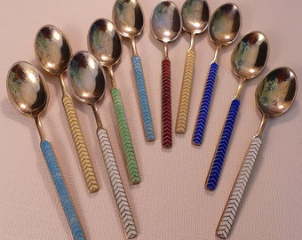 Vintage 70s Meka Denmark Demitasse Enameled Gold Tone Spoon