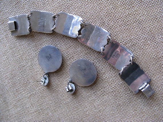Sterling and Stone Taxco Bracelet and Earrings Set - image 3