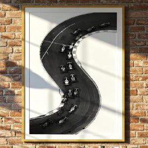 Vintage F1 Racing Poster – Black and White Motorsport Wall Art – Classic Grand Prix Photography Print – Retro Car Racing Decor
