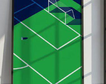 Geometric Soccer Goal Wall Print – Bold Green Minimalist Football Poster for Sports Lovers