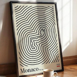 Monaco Grand Prix Minimalist Poster – Iconic F1 Circuit Line Art – Modern Motorsport Print – Stylish Wall Art for Racing Fans