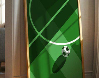 Moderner Fußballplatz Kunstdruck - Minimalistisches grünes Fußballrasen Poster für Ihre Wanddekoration zu Hause & im Büro