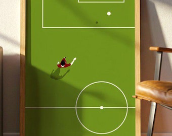 Minimalistische voetbalposter – luchtfoto print, hedendaagse muurkunst voor voetballiefhebbers