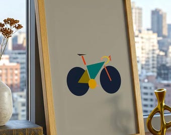 Geometric Cycling Art Print – Modern Abstract Bike Poster for Unique Sporty Home & Office Decor, Modern Giclée Print