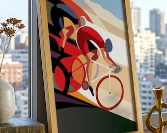 Abstract Cycling Art Print – Colorful Modern Bike Poster for Sporty Wall Decor and Contemporary Homes