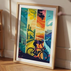 Colorful Scenic Cycling Poster – Vibrant Road Bike Wall Art for Travel and Adventure Inspired Decor