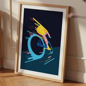 Dynamic Cycling Motion Poster – Modern Rider in Action Wall Print for Cycling Enthusiasts