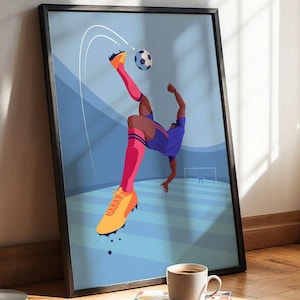 Fußball Poster – Minimalistischer Aktionskunst-Druck, moderne Fußball-Kunst für Fans und Sportler