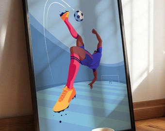 Fußball Poster – Minimalistischer Aktionskunst-Druck, moderne Fußball-Kunst für Fans und Sportler
