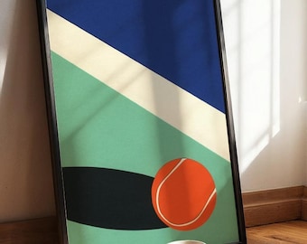 Modern Tennis Art. Retro Abstract Court Print. Minimal Sport Poster. Bold Geometric Wall Decor.