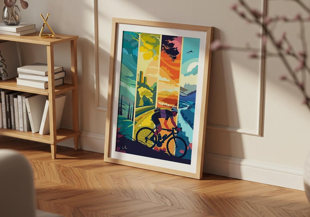 Colorful Scenic Cycling Poster – Vibrant Road Bike Wall Art for Travel ...