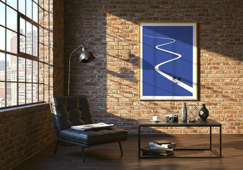 Minimalist illustration of two cyclists on a white winding road over a solid blue background, emphasizing movement and endurance.