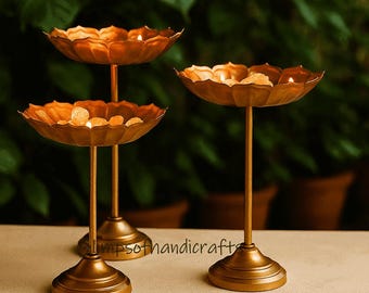 Golden Taj Urli Set/Urli With Stand/Urli Bowl for Luxurious Home Decor/Event/Wedding/Diwali Decoration Centrepieces, Set Of Three.