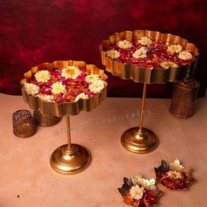 Exclusive Standing Urli Set of 2, Urli Stand for Decoration Floating Candle Stand Urli, Diwali decor Diya Stand for Tabletop Centrepieces.