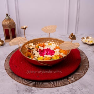 Gold Polished Metal Tealight Candle Holder Urli Bowl/Diwali Diya/Big Urli Bowl/For Diwali, Wedding and Home Decoration Centrepiece 10 Inch.