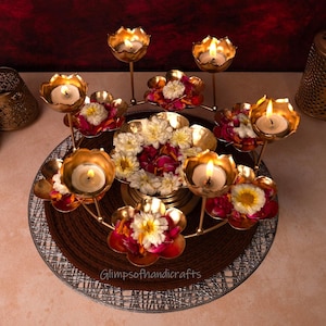 Handcrafted Rangoli Ambra Urli Bowl,Decorative Urli Bowl with Tealight Holders,Perfect for Pooja, Weddings & Festive Styling Table Decor.