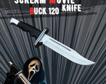 Scream Knife Replica – Handmade Buck 120 Hunting Knife Ghostface Prop – Horror Movie Costume Accessory – Halloween Prop