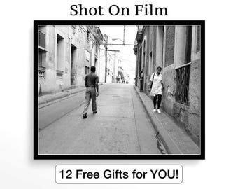 Laconic B&W Street Photo of Black Cuban Girl in Santiago de Cuba, Film Foto, Retro Mulatto Doctor Instant Digital Download Print BB1 | SKU4