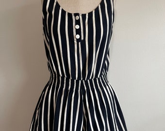Vintage 1980’s Cole Sport Navy and White Striped Cotton Shorts Romper and Open Front Blazer Jacket