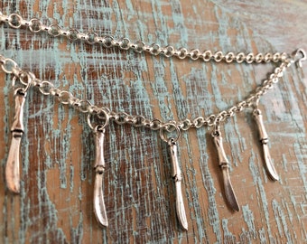 The Knife Charm Nose Chain - Nose to Ear Chain - Septum - Silver - Dagger - Butterknife - Chef - Kitchen - Food - Culinary - Cutlery - Baker