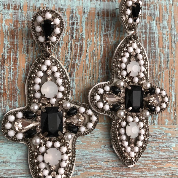 Beaded Rhinestone Felt Back Statement Earrings for Pierced Ears - Two styles to choose from