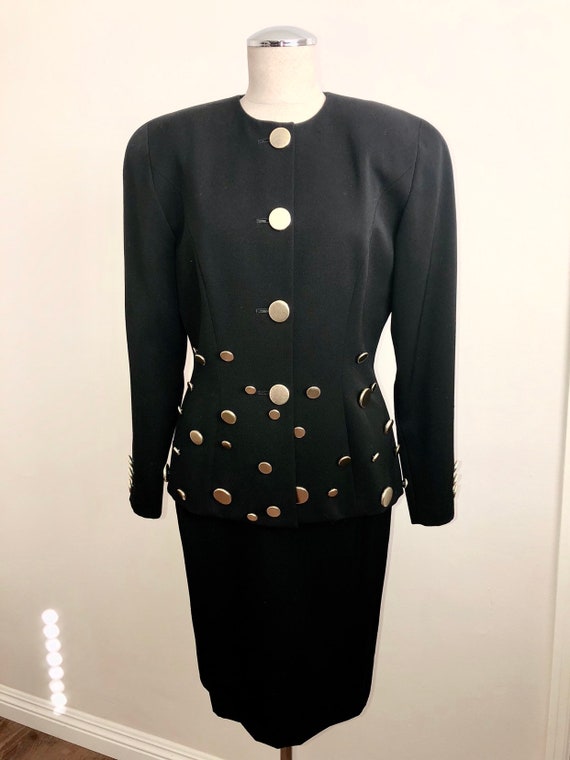 Vintage Rappings Black Two Piece Wool Skirt Suit w