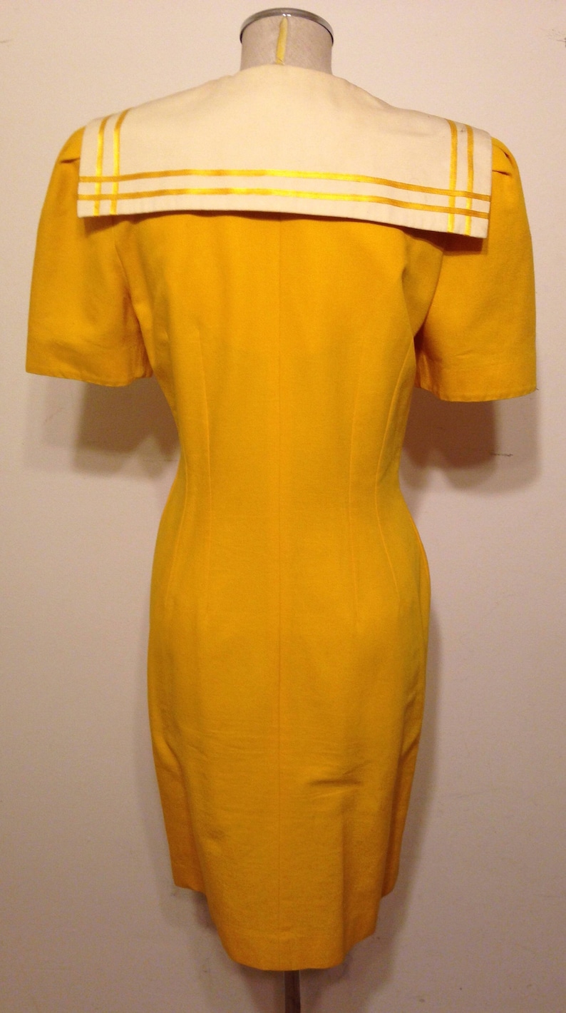 Vintage Warren Petites Yellow and White Double Breasted Trench Style Dress Rockabilly Pin up Perfect