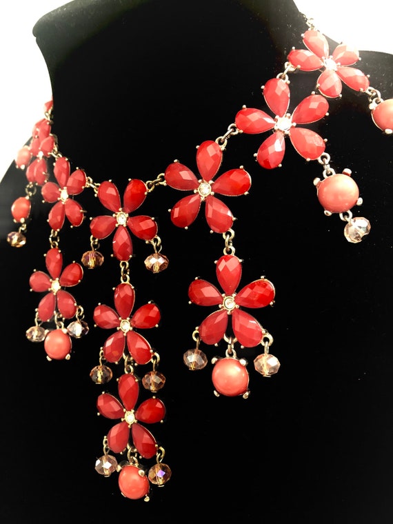 Coral Flowers Multi Layer Bib Necklace