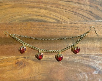 18k Gold - Red CZ Cubic Zirconia Gold Drippy Heart Nose to Ear Chain - Nose Chain - Valentines Day - Festival - Goddess - Love - Goth