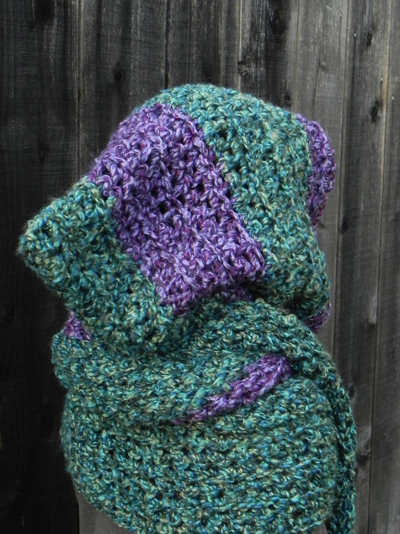 Easy Crochet Pattern, Hooded Scarf, Scoodie Hoodie, crochet hat pattern, DIY Crochet Pattern scarf image 3